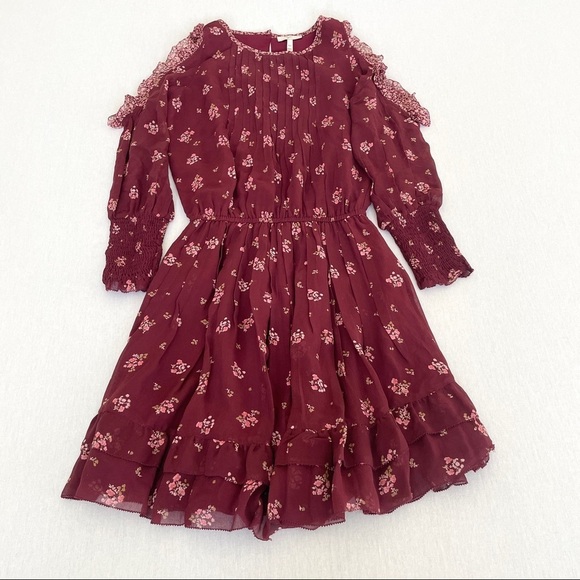 JOIE Arleth Cold Shoulder Floral Silk Dress In Deep Verbena - Picture 3 of 11